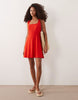 square neck seam detailing mini dress in red