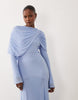 Modesty mesh maxi dress with overlay draped neckline detail in pastel blue