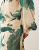 Curve high neck draped chiffon maxi dress with neck tie in green floral print