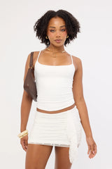 Luck & Trouble Soho Polka Mesh Mini Skirt White
