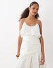 cami scoop ruched bubble hem scarf detail midi dress in stone