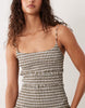 crinkle maxi sundress with shirred dropped waist in olive and cream gingham