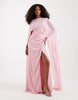 TFNC Bridesmaids satin maxi dress with mesh cape in pink