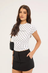 Luck & Trouble Polka Dot Summer Baby Tee White Polka