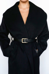 black wool shawl collar coat