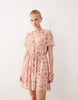 VILA waist detail short sleeve mini dress in soft floral
