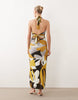 tie back halter midi dress in abstract print