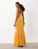 slip shift lace trim midi dress with godets in soft orange