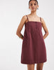 denim cami mini dress with button detail in burgundy