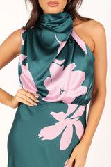 Anabelle Halter Neck Midi Dress - Green Pink