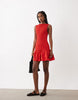 shirred drop waist mini dress in red
