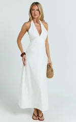 Connor Midi Dress - Halter Neck Tie Back Dress in White