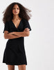 Vero Moda Easy Joy short sleeve bow front mini dress in black