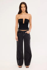 Luck & Trouble Alicia Shimmer Strapless Top Black