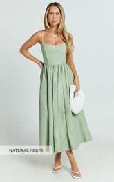 Braelyn Midi Dress - Scoop Neck Flare Dress in Sage