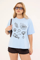 Perfect Stranger Amore Al Sole Oversized Graphic Tee Blue