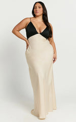 Quincy Maxi Dress - Satin Slip Dress in Black/Champagne