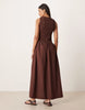 crinkle scoop neck maxi sundress with shirred waist in chocolate
