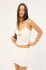 Luck & Trouble Celina Sequin Lace Mini Skirt White