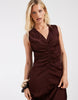 & Other Stories ruche front maxi dress with v-neck in chocolate brown