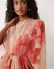 draped cape bodice with skirt and open back with tassel detail maxi dress in pink floral