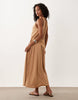 textured jersey wrap scarf detail maxi dress in stone