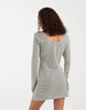 Vero moda stretch crochet knit bell sleeve mini dress in black and cream stripe