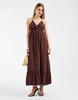 PIECES crinkle halter neck maxi dress in deep mahogany brown
