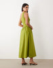 one shoulder midaxi dress with hardware trim in olive green