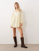 v neck laundered smock mini dress in washed lemon