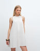 Monki linen blend sleeveless a-line mini dress with frayed edges in white