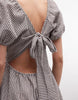 Noisy May tiered seersucker mini dress with open tie back in chocolate gingham
