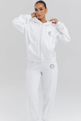 white cotton fleece-back zip through hoodie