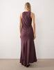 linen blend racer neck midaxi sundress with godets in plum