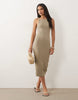 Mango twist strap jersey midi dress in beige