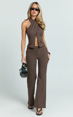Narcisa Top - Twist Neck Halter Top in Chocolate