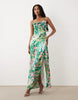 Hope & Ivy satin cami cowl neck open tie back maxi dress in green floral