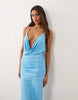 Murci slinky halterneck cowl strappy bead detail scallop hem maxi dress in bright blue