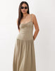 Mango cotton rich dropped waist midi dress in light green