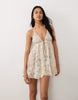 Miss Selfridge premium beaded lace tie front mini beach cover up in cream