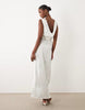 AWARE cowl neck satin maxi dress in white with light green floral
