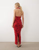 knit halter neck maxi dress in red polka dot
