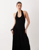 crinkle halter neck midi dress in black