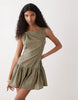 COLLUSION high neck smock mini dress in green check
