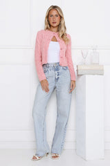 Rose Wool Blend Knit Cardigan Pink