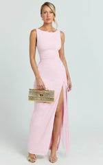 Joanne Maxi Dress - Scoop Neck Fringe Dress in Pink