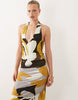 tie back halter midi dress in abstract print