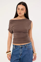 Perfect Stranger Harley Off Shoulder Top Brown