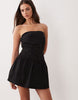 The Frolic exclusive cotton poplin ruched detail frill hem mini dress in black