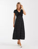 Brave Soul tie front midi dress with lace detail in black polka dot print